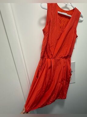 ZAPA Paris 100% Silk V-Neck Sleeveless Dress with Pockets - Red / Coral S / M